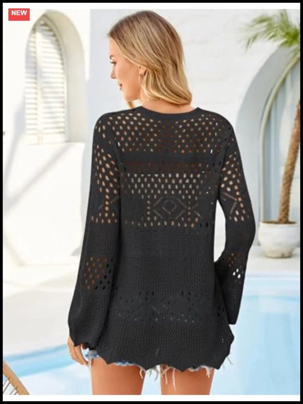 Crochet Summer Lightweight Cardigan with Tie Front and Bell Sleeves